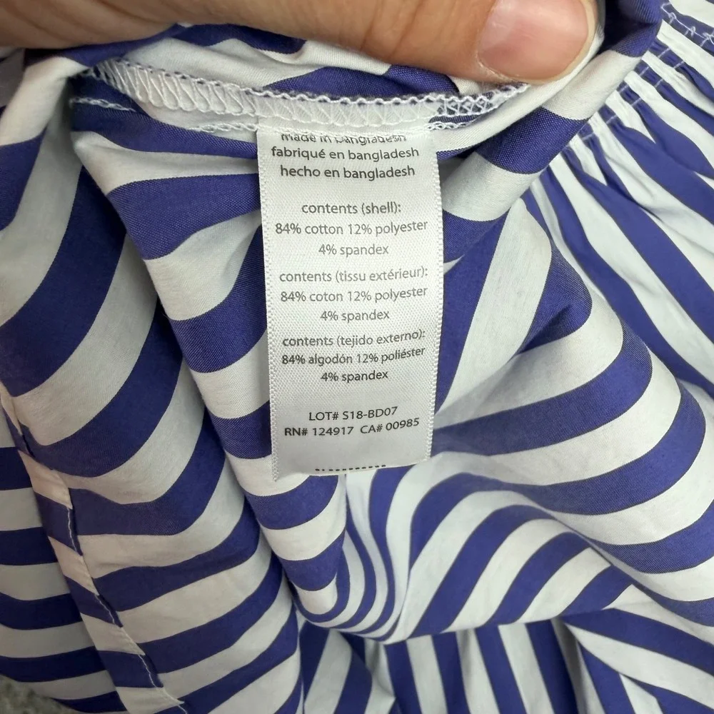 Onia Swim Cover Up Womens L Blue White‎ Striped Smocked Waist V-Neck Mini Dress
